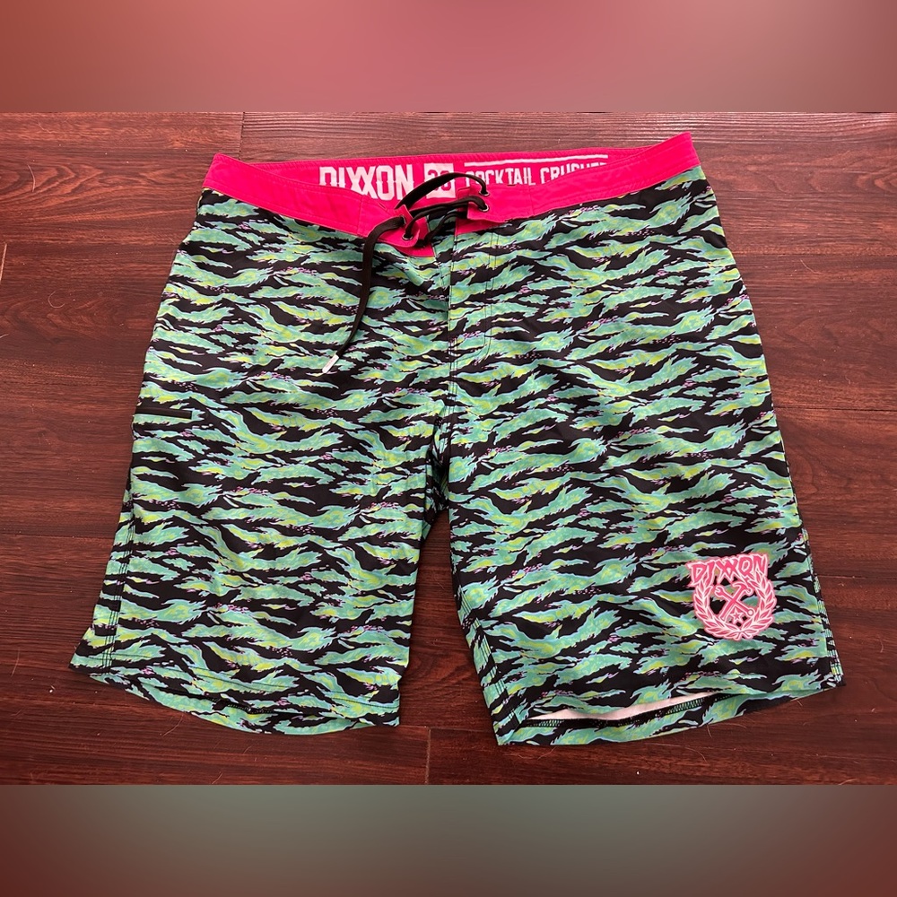 Dixxon Shorts Mens 38 Green Cocktail Crusher Unlined Swim Board Trunks Tiger